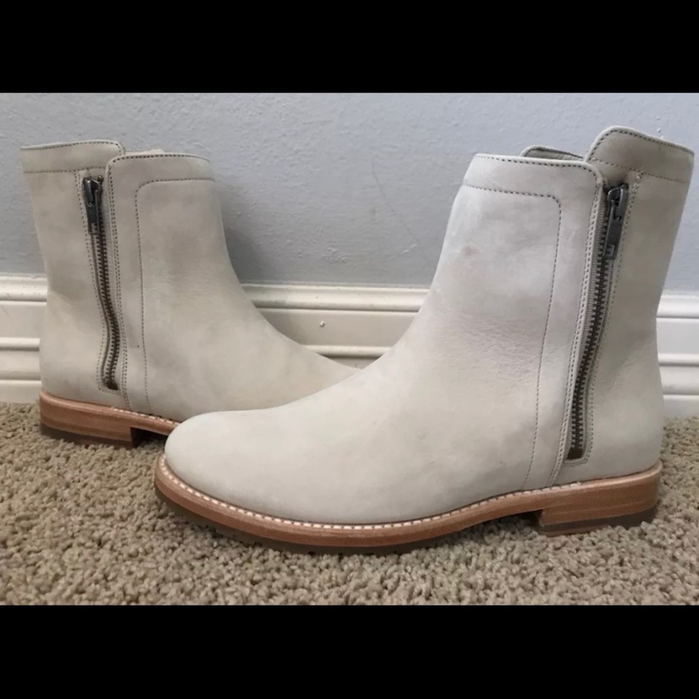 FRYE Natalie Double Zip Ivory Leather Flat Boots